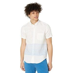 SERGE BLANCO Men's Short Sleeve Striped Shirt, Blue, 2XL